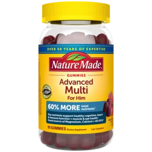 Nature Made Advanced Multivitamin Gummies for Men bottle showing mixed berry gummies